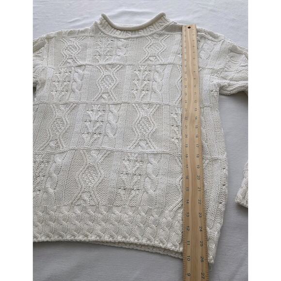 Vintage L.L. Bean Sweater Women's Med Ivory Wool Fisherman Cream Cable Knit USA - Picture 4 of 11